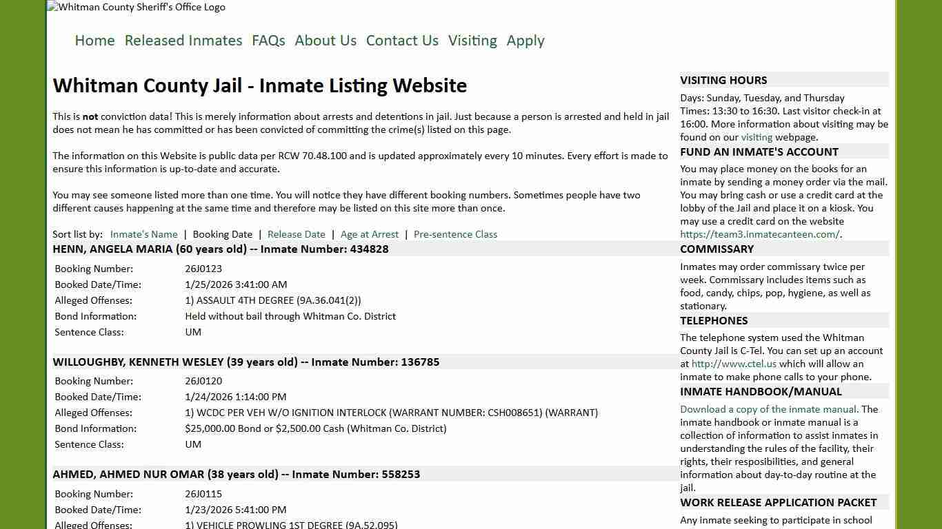 Whitman County Jail - Inmate Listing Website